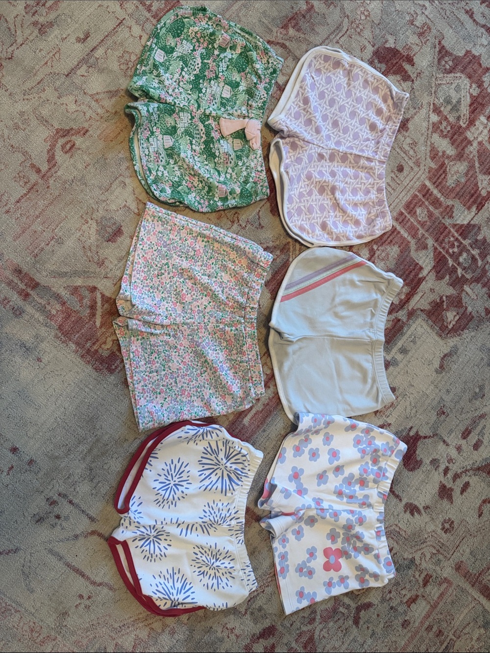 Girls' Assorted Floral & Patterned Cotton Shorts - Pink, Green, White